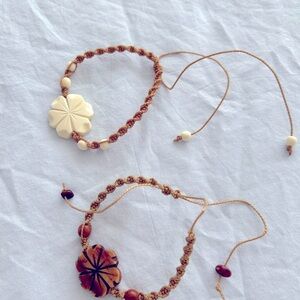 *Misplaced* Bundle of (2) Handcrafted Floral Beaded Bracelets - Cream and Brown